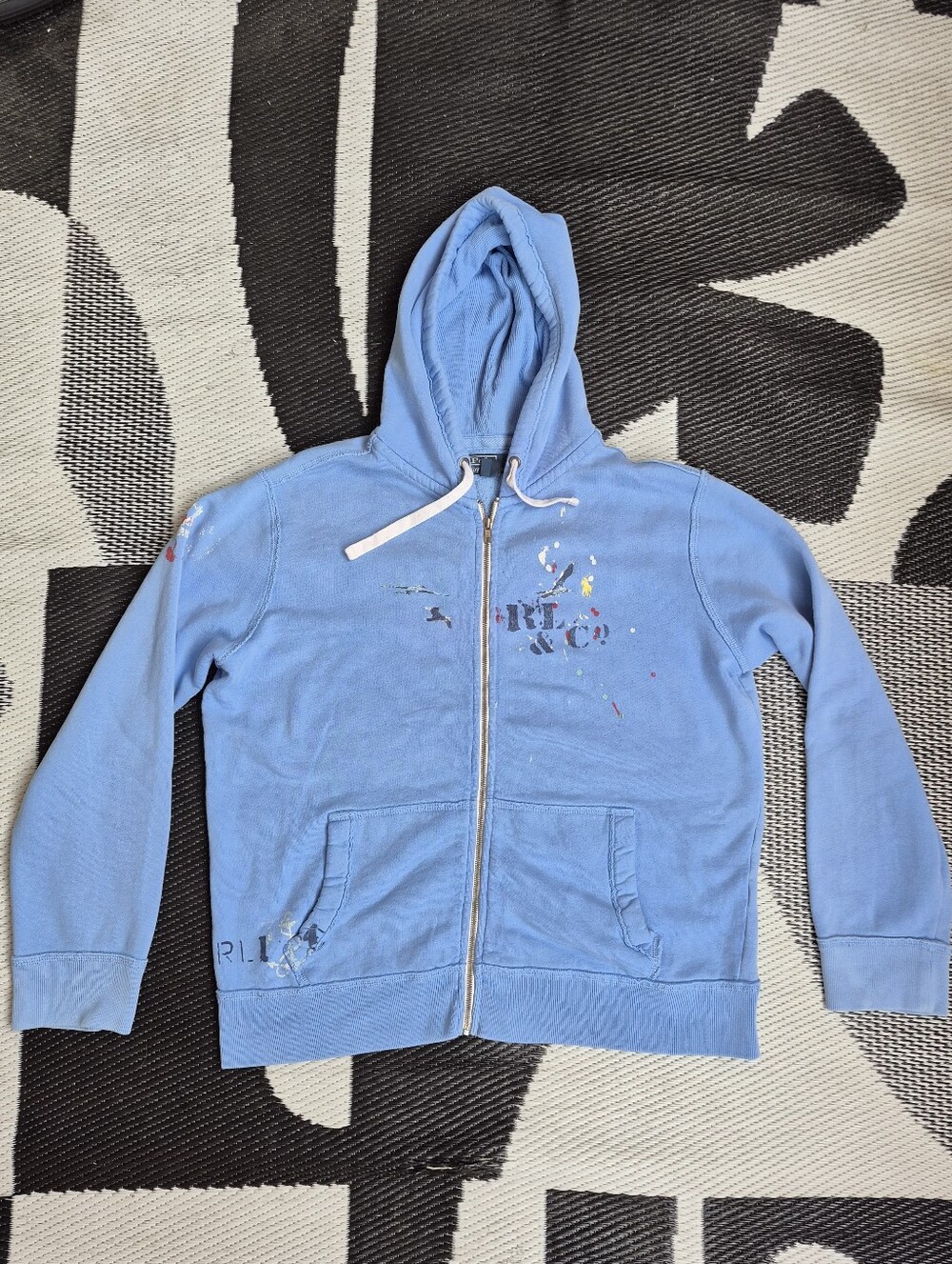 Ralph Lauren Light Blue Polo Zip Paint Splattet Hoodie
